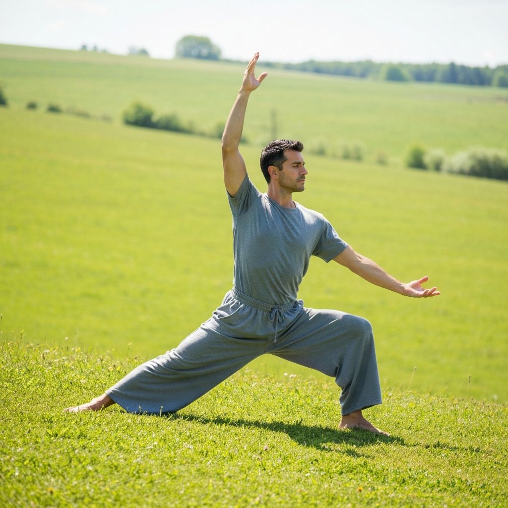 Man practicing yoga and healthy lifestyle outdoors